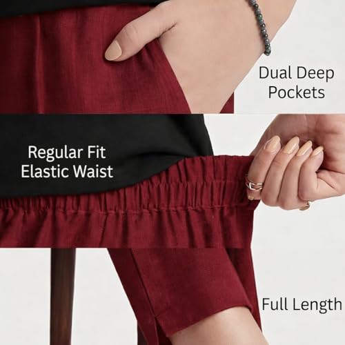 Image of DIGITAL SHOPEE Women Regular Fit Elastic Waist Full Length Cotton Formal Trouser for Casual Wear, Office Wear