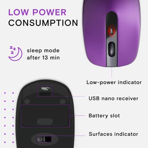 Shhhmouse Silent Wireless Mouse For Laptop Small Compact Cordless Computer Mice With Usb 2.4 Ghz – Quiet Click, 3 Dpi Levels, Travel Mouse – Portable For Pc, Chromebook [Purple] #TOP5