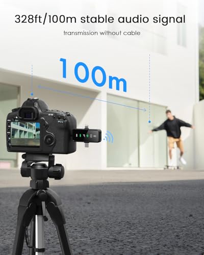 3-in-1 professional mini microphone for iphone android camera- 328ft range 20h battery wireless microphones noise canceling for recording live streaming youtube tiktok