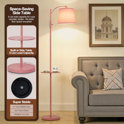 Image of AIDENOEY Smart Floor Lamp with Side Table | Stepless Dimming, RGB Multi-Color | Adjustable Swivel Head | Voice Control with Alexa & Google Assistant |Pink Lamp for Living Room,Bedroom,Home Office