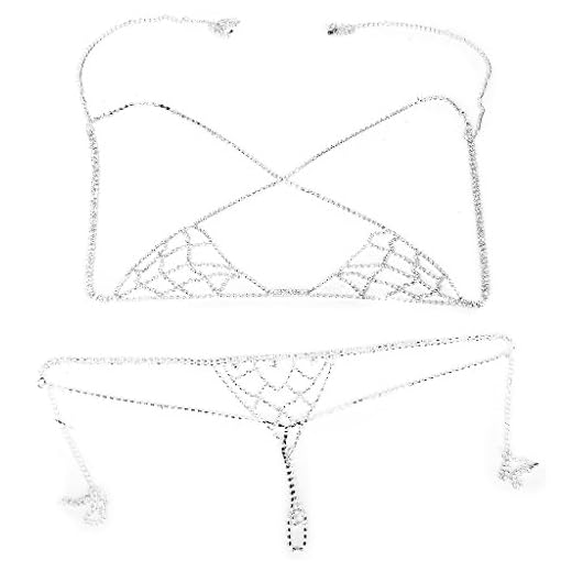 REFURBISHHOUSE Cadena de Diamante de Imitacion Joya de Bikini Sexy Cabestro de Lenceria sosten Juego de Cadena de Cuerpo Superior