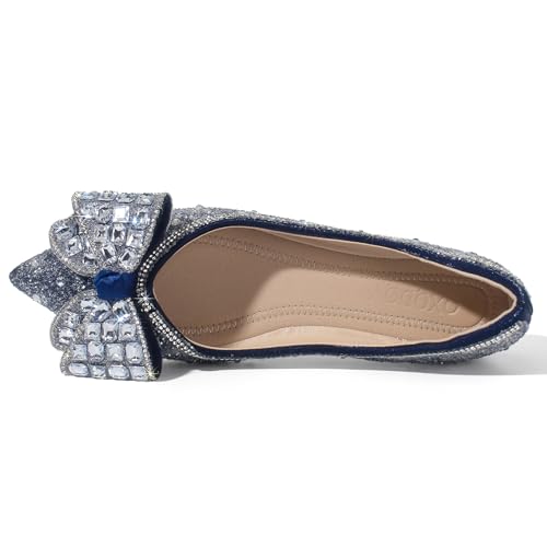 Women's Pointed Toe Flats Diamond Bow Sequin Comfortable Slip On Flats Light Weight Dress Shoes3
