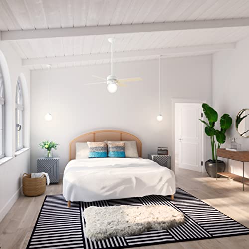 Image of Hunter 44 inch Indoor Ceiling Fan with LED Light - White Ceiling Fan for Bedroom, Living Room, or Kitchen, Standard Mount, Wall Control, 4 Blades, Includes Bulb - Hepburn 50275, Matte White