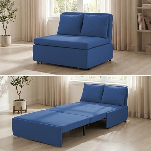 Image of BALUS 43 inch Width Twin Pull Out Sofa Bed Sleeper Couch with Pullout Beds, 2 in 1 Convertible Linen Sleepers Sofa Single Chair with Pillows and 3.9 inch Foldable Mattress for Small Space Apartment Loft, Blue