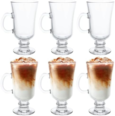 PARNOO Irish Coffee Mugs – 8 Oz Glass Set Of 4 For Hot & Cold Drinks