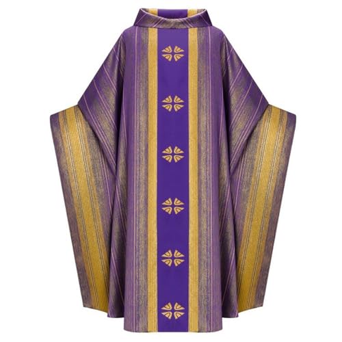 AwwwCos Catholic Priests Celebrant Church Vestments Cosplay Costume Clergy Elegance Chasuble Mass Round Collar Robe Cloak