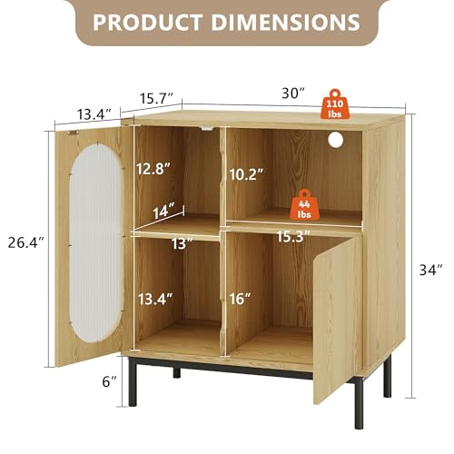 Einhomn Sideboard Buffet Cabinet Set of 2 with Fluted Glass Doors and Adjustable Shelf, Wood Modern Accent Cabinet with Storage for Kitchen, Entryway, Living Room, Natural by Einhomn - Used condition - Image 3