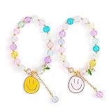 AACKS Preppy Happy Smile Bracelets Evil Eye Crystal Beaded Stretch Bracelets Best Friends BFF Bracelets Y2K Aesthetic Summer Beach Jewelry for Women Girls