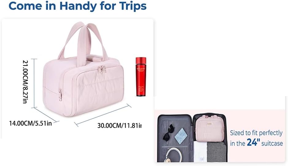 Travel Toiletry Bag for Women, Large Capacity Makeup Bag with Brush Holder, Water-Resistant Wide-Mouth Cosmetic Organizer, Soft Lightweight Travel Pouch for Toiletries, Fits in 24" Suitcase, Pink image 4