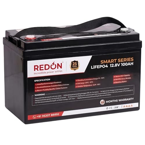 Image of REDON LiFePO4 Battery 12.8V /100Ah, 1280Wh with SCT SyncCharge Technology, BMS Protection, Back up More than 100AH Lead Acid Battery, 5-Year Warranty