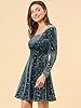 Allegra K Women's Velvet Square Neck Long Sleeve Vintage Mini Star Dress Gray M-12 #1