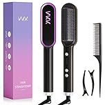 VKK Hair Straightener Brush, Hair Straightener Comb with 25s Fast Heating Ceramic PTC, 5 Temp Settings & Anti-Scald, Straightening Brush for Women, Professional Hair Tools for Styling