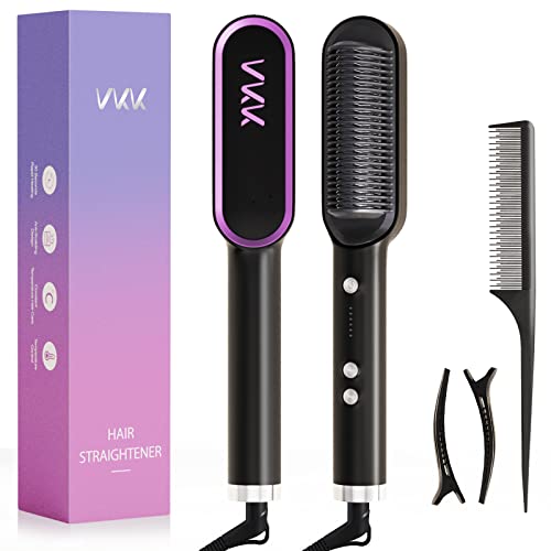 VKK Hair Straightener Brush, Hair Straightener Comb with 25s Fast Heating Ceramic PTC, 5 Temp Settings & Anti-Scald, Straightening Brush for Women, Professional Hair Tools for Styling VKK Hair Straightener Brush, Hair Straightener Comb with 25s Fast Heating Ceramic PTC, 5 Temp Settings & Anti-Scald, Straightening Brush for Women, Professional Hair Tools for Styling