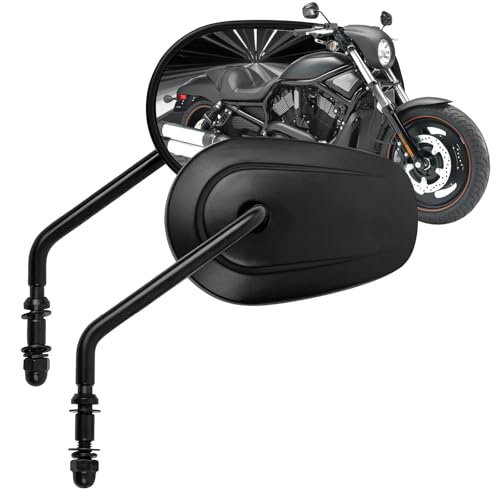 Image of Motorcycle Mirrors - Long Stem 8mm Motorcycle Handlebar Rearview Side Mirrors Compatible with Harley Road King,V-ROD, Sportster, Dyna, Softail, Street Electra Road Glide 1982-2025 Black Tapered