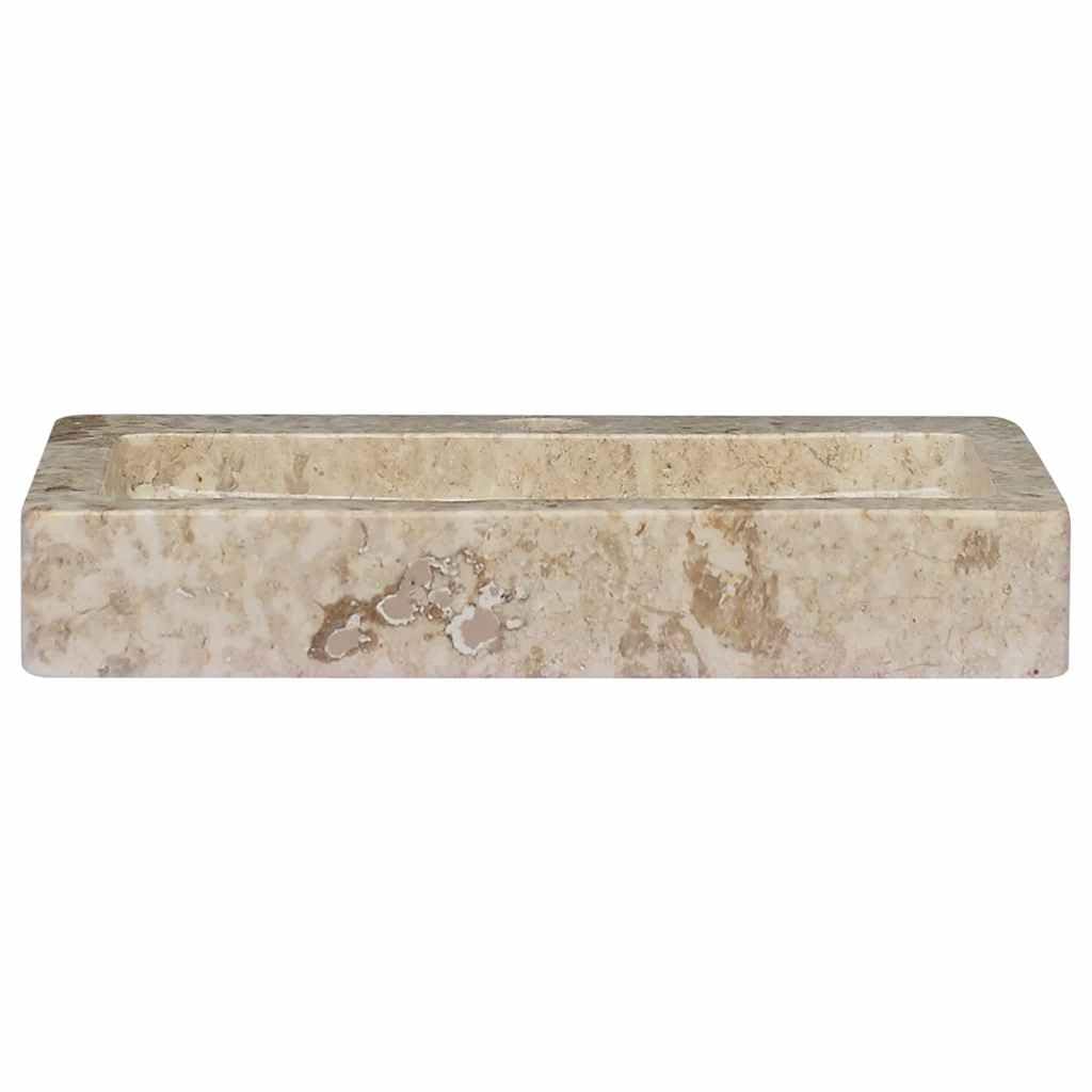 Umywalka ścienna z kremowego marmuru 38 x 24 x 6,5 cm, wisząca umywalka z otworem odpływowym 4,5 cm, do mycia rąk w łazience, pokoju gościnnym lub WC