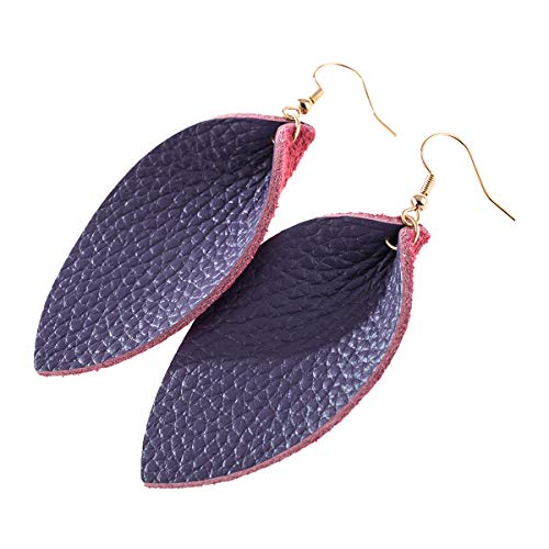Bohemian Lightweight Genuine Real Leather Geometric Drop Statement Earrings - Petal Leaf Feather, Teardrop Dangles3