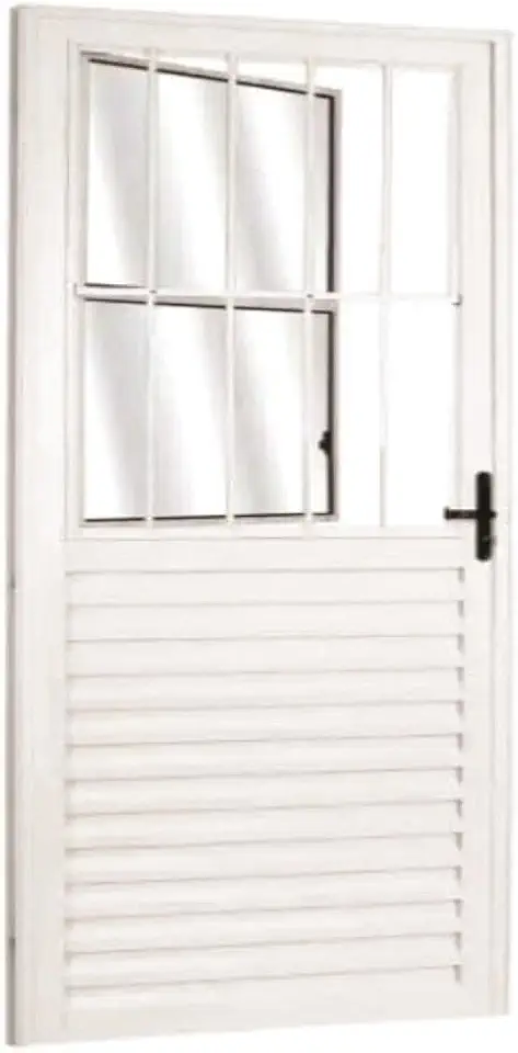 Porta Social Palheta de Alumínio 210 x 80cm Linha 25 Lado Esquerdo Esquadrias Bergamo Branco