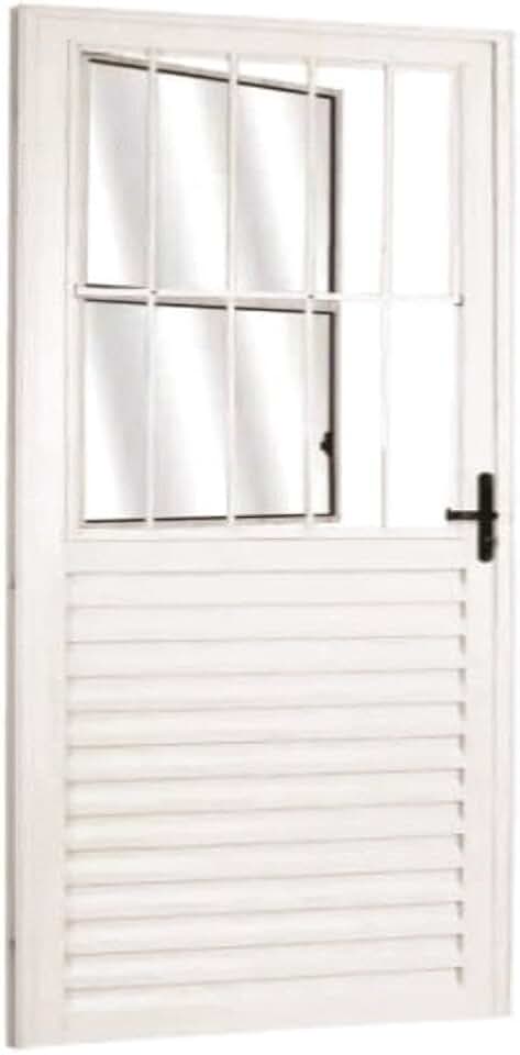 Porta Social Palheta de Alumínio 210 x 80cm Linha 25 Lado Esquerdo Esquadrias Bergamo Branco