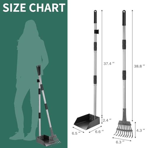 Image of SCENEREAL Dog Pooper Scooper for Yard-Tray & Rake Set, Long Handle Metal Poop Scooper for Large Medium Small Dogs, Pet Waste Removal Scoop with No Bending Detachable for Outdoor Grass Dirt Gravel