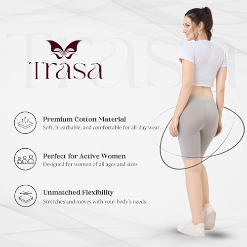 Image of TRASA Women's Cotton Fashion Biker Workout Cycling Shorts, Avialable Sizes: S,M,L,XL,2XL,3XL
