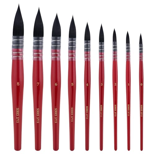 Lightwish Watercolour Brushes Set, 9 Pcs Paint Brushes kit for Artists, Adults, and hobbists, Pointed Round Mop Brush for Watercolour Paint, Gouache,9 Pcs