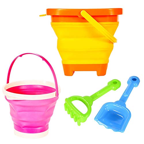 ThinkMax Jouets de Plage, 2 pièces Seau Pliable avec Pelle et râteau, Jouets de Sable de Plage à l'extérieur pour Les Enfants et Les Tout-Petits Cover