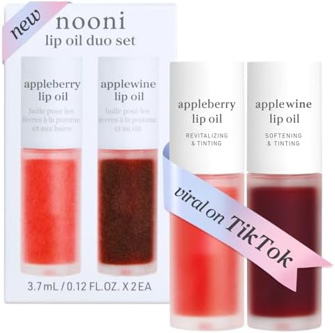 NOONI Korean Lip Oil Set - Appleberry & Applewine - Long-Lasting,...