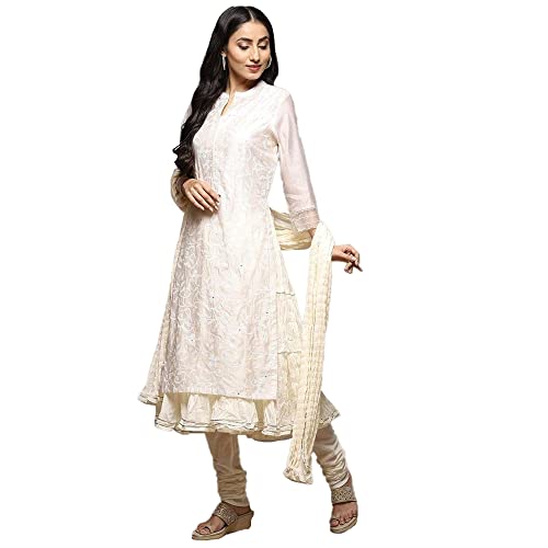 Image of BIBA Embroidered Poly Cotton Mandarin Women's Salwar Kurta Dupatta Set
