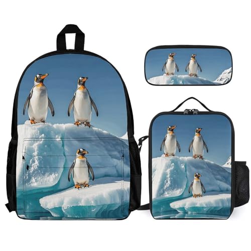 Sac à dos Penguins On The Iceberg blanc avec sac repas et trousse école