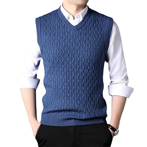Gilet sans manches chaud en tricot bleu XXL idéal pour le bureau