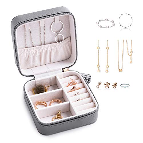 SANQIANWAN Small Jewelry Box Travel Organizer for Jewel and Hairpin, for Business Trips Leather Portable Jewelry Boxes. Wonderful Gifts to Confession or Thanks. (Gray)