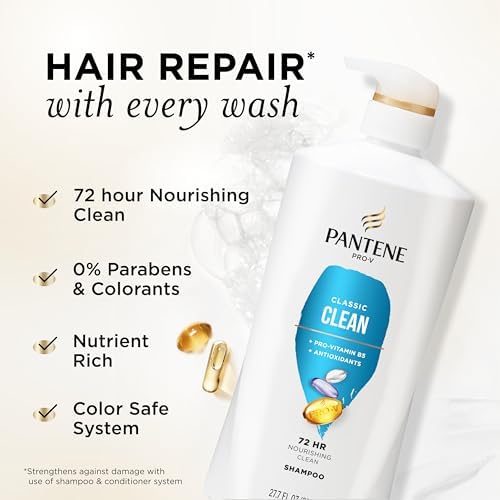 Pantene Shampoo, Classic Clean - Pro-V Nutrients for Dry, Color-Treated Hair, Healthy Looking Hair Every Wash, Antioxidant-Rich, 27.7 Fl Oz - 1