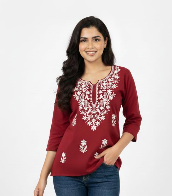 Image of Women's Rayon Kashmiri Embroidered Short Kurti | Stylish and Comfortable Kashmiri Short Kurti Tops for Casual Or Special Occasions | Pack of 2 Combo |