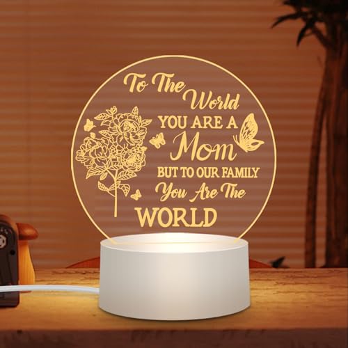 Letken Mom Birthday Gifts from Daughter Son, Mother's Day Gifts for Mom Room Decor 3D Night Light (Round Shape R2)