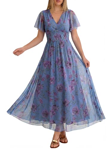 ANRABESS Women's Summer Floral Maxi Dress – Boho Flowing Tulle Dress for Beach, Vacation & Wedding, Size X‑Large