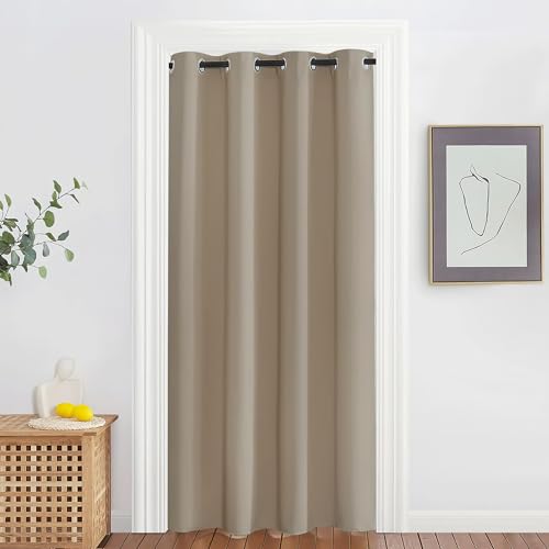 NICETOWN Blackout Doorway Curtain Drape 78 inch Long - Grommet Noise Reducing Thermal Insulated Solid Modern Window Treatments for Bedroom Closet (1 Panel, 52 x 78 Inch, Taupe)