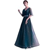 [Tfshinonome] パーティードレス ロング 袖あり Vネック 編み上げタイプ キラキラ ピアノ発表会 ブライズメイドドレス 大きいサイズ ロングドレス 演奏会 大人 イブニングドレス ロング フォーマル 小さいサイズ 結婚式 お呼ばれ (4L, グリーン)