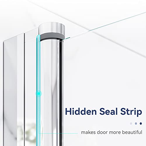 Elegant Pivot Hinged Frameless Shower Door, 1/4" Fold Clear Glass Shower Panel Pivot Swing Corner Shower Door, Chrome Finish (Pivot Door, 36'' X 72'') #TOP3