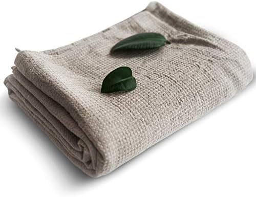 Pure 100% Linen Bath Towel - Stone-Washed 30 x 60 inch Soft Lightweight Travel Towel - Waffle Weave Quick Dry Hair Towel - Natural Flax Thin Towels for Bathroom Gym or Sauna - Sustainable Bath Sheet