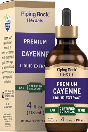 Piping Rock Cayenne Pepper Drops | 4 Fl Oz Tincture | Liquid Extract Supplement | Vegetarian Alcohol Free | Non-GMO Gluten Free