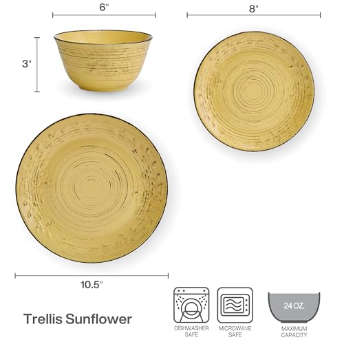 Image of Pfaltzgraff Trellis Sunflower 12 Piece Dinnerware Set, Service for 4, Yellow