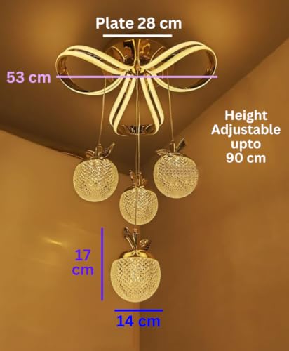Image of swanart Applora Modern LED Apple Hanging Ceiling Light, Decorative Gold Chandelier, Designer Ceiling Light, Pendant Light for Living Room, Bedroom & Dining Room