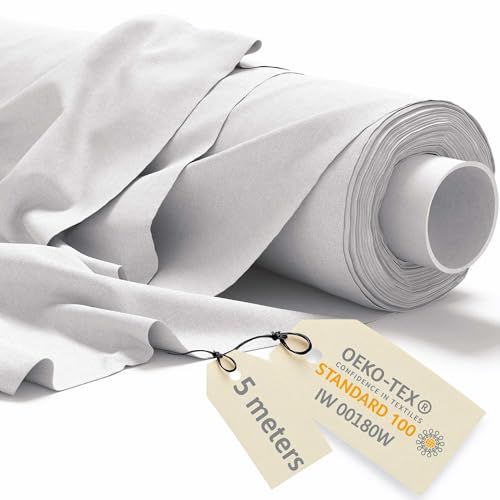 DreamRoots Telas por metro Algodon 5Mx160cm 145 g/m² - Tela para tapizar, cortinas, disfraz, manualidades - Tela de lienzo, Blanco