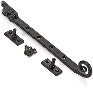 10" Antique Black Cast Iron Window Casement Stay with Curly Monkey Tail Design