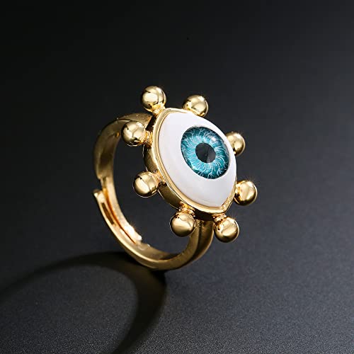 Cmoonry 18K Gold Plated Fashion 3D Evil Eye Charm Finger Ring For Women Men Adjustable (Style 1) #TOP4
