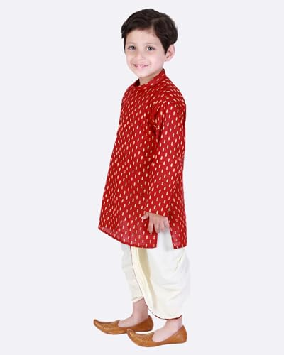 Boy's Cotton Kurta with Dhoti - Golden Thread Work, Side Button Kurta Set for Ethnic Wear4