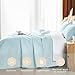 OARAGE Twin Quilt Bedding Set Aqua Blue Soft Lightweight Bedspread with Leaf Pattern Ultrasonic Microfiber Bed Coverlet for All Season (1 Quilt,1 Sham)
