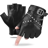 FIORETTO Men’s Fingerless Leather Gloves – Sheepskin Half Finger Driving Gloves for Motorcycle, Punk Style, Unlined & Breathable, Black X-Large