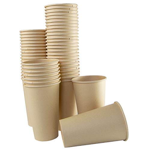 GoBeTree 50 wegwerp-koffiemokken van kraftpapier met PLA-inhoud 480 ml, biologisch afbreekbaar, robuuste kopjes, bruin