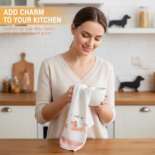 BAHME Juego de 2 Paños de Cocina de Perro Salchicha, Toallas de Cocina de Rizo Ultra Absorbentes y Suaves, Trapos de Limpieza Reutilizables para Amantes de los Teckel, Diseño Moderno, 40x60cm - imagen 2